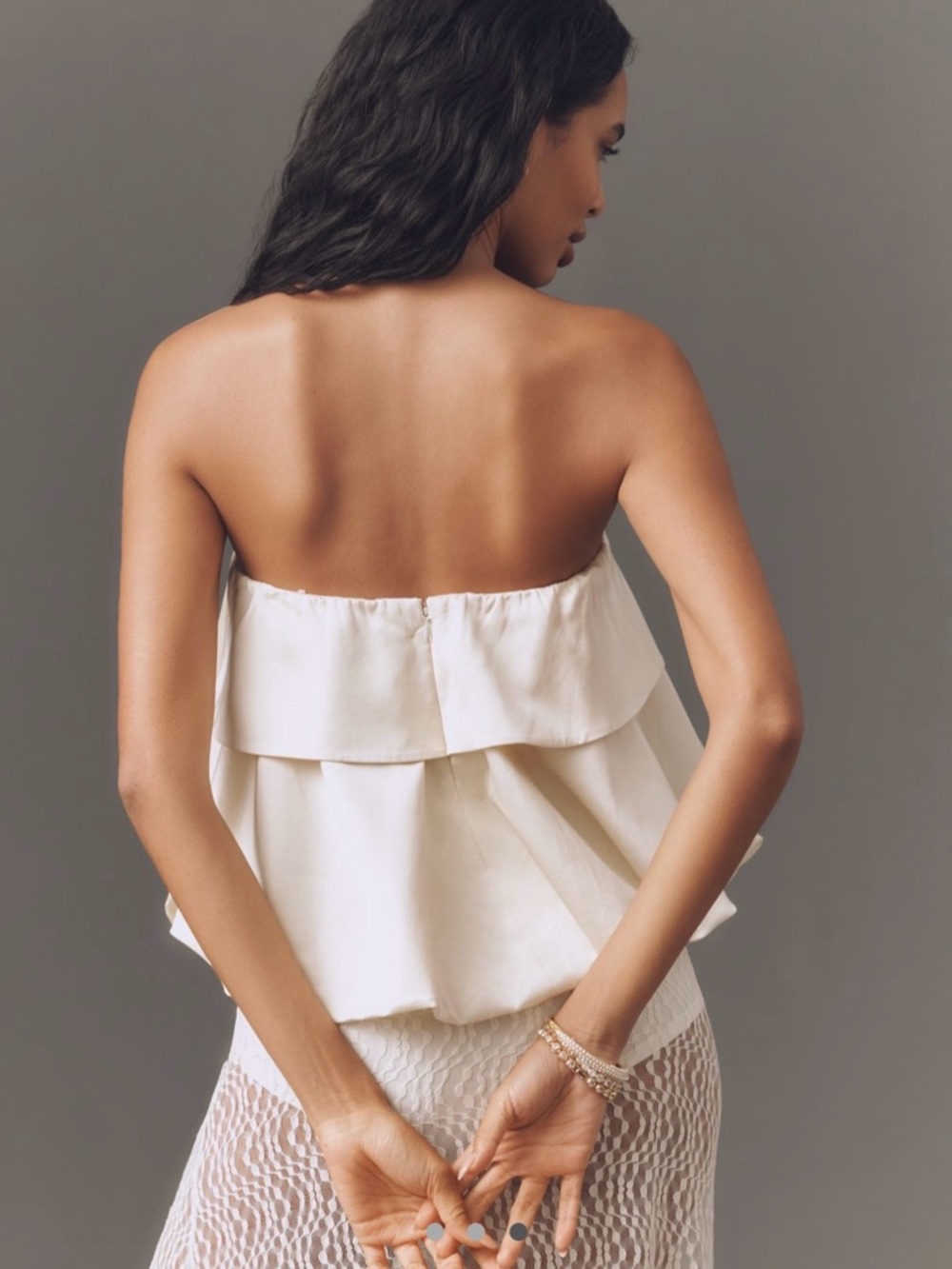 Strapless Ruffle Peplum Top - Cream - Picture 3 of 5